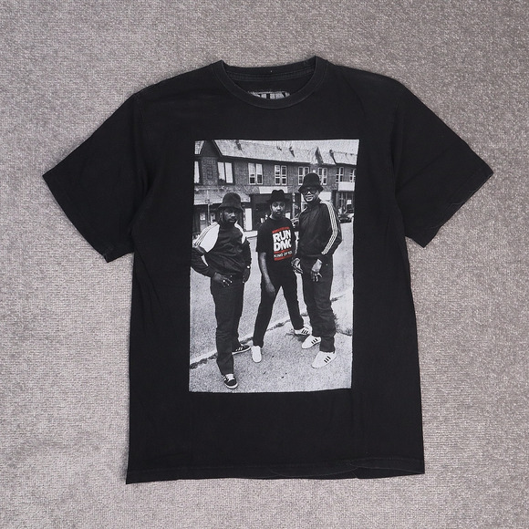 Y2K Run DMC Music Band Hip Hop Medium Black Short Sleeve T-Shirt - Picture 1 of 9